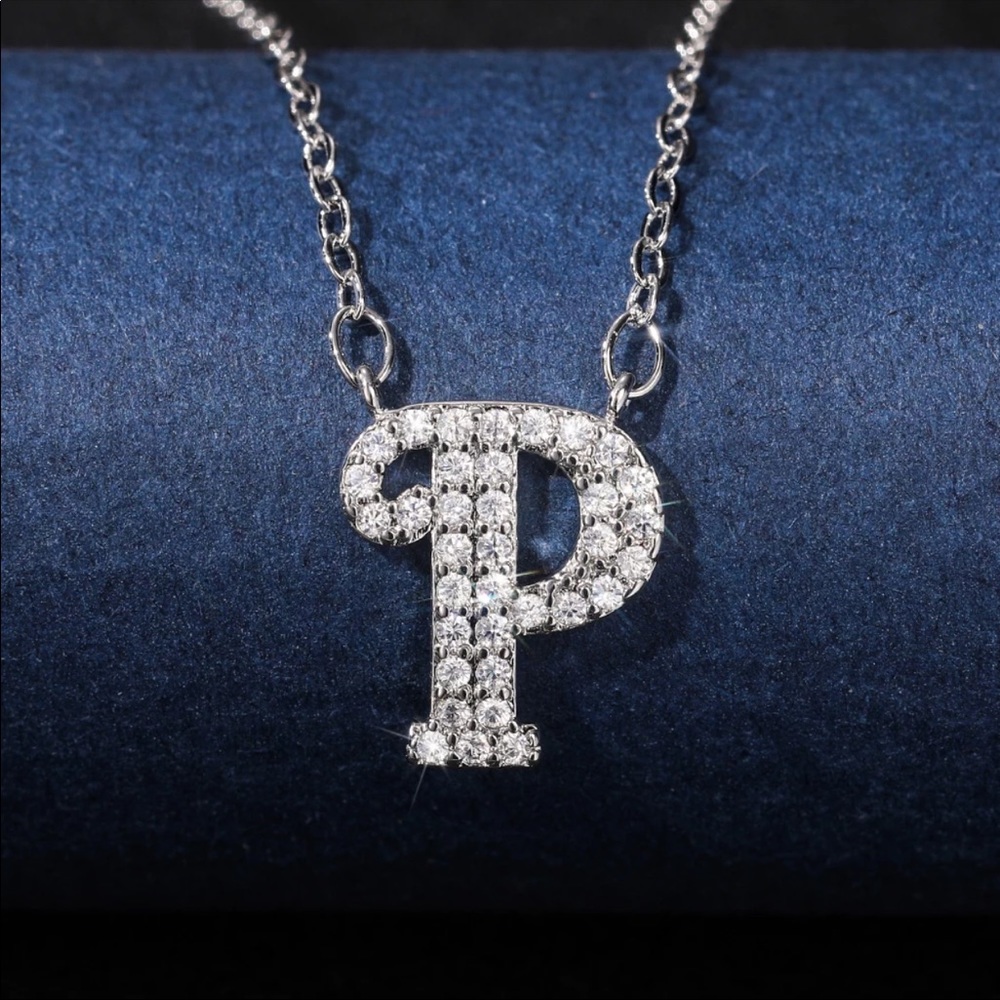 New 925 Silver Initial Letter Diamond Necklaces - Picture 13 of 16